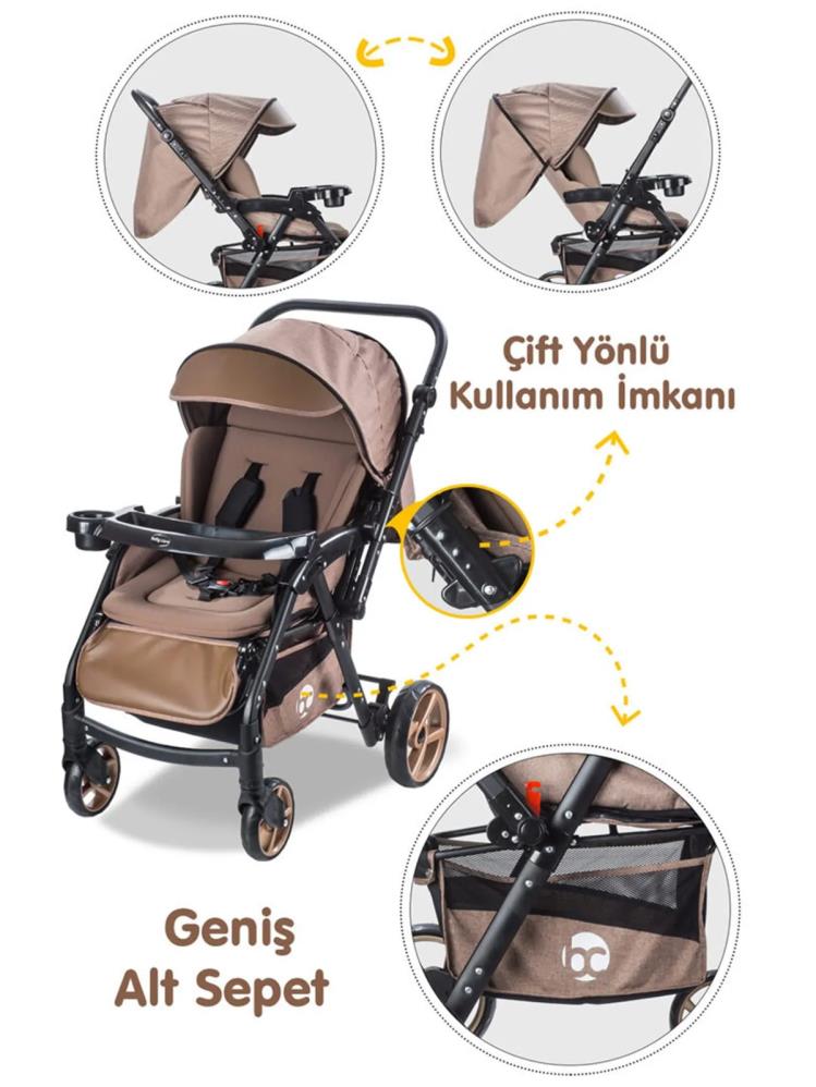 Babycare Combo Maxi Pro Çift Yönlü Bebek Arabası - Kahverengi
