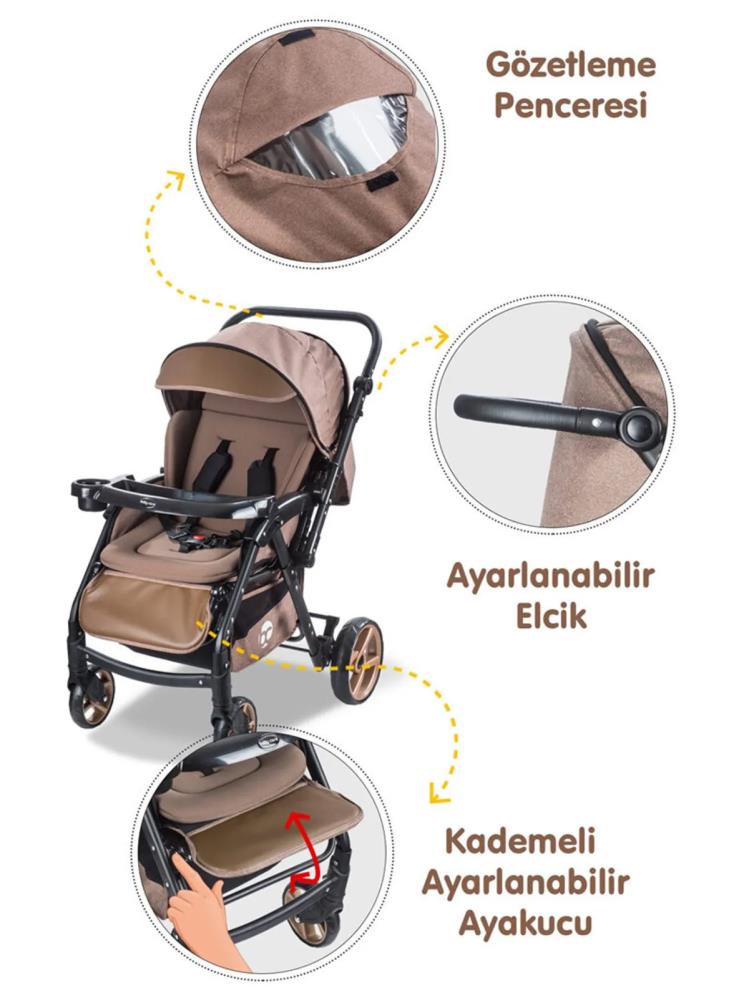Babycare Combo Maxi Pro Çift Yönlü Bebek Arabası - Kahverengi