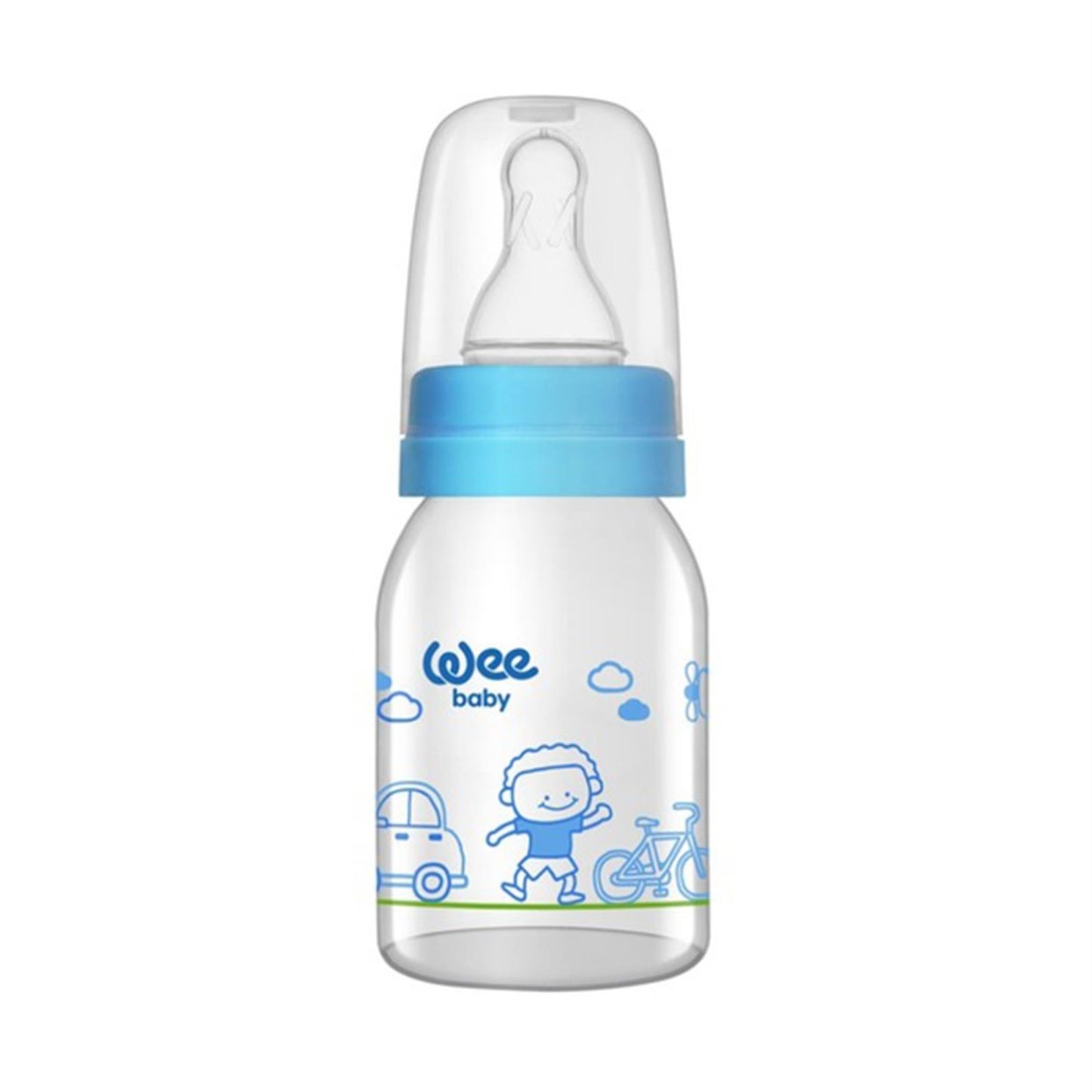 Wee Baby Sılıkon Klasık Kıraz Uclu Cam Bıberon 125 ml - Mavi