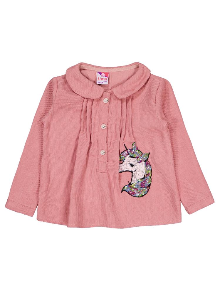 Timo U/K Kız Nervürlü Şönil 1-18 Ay Gömlek - Pudra