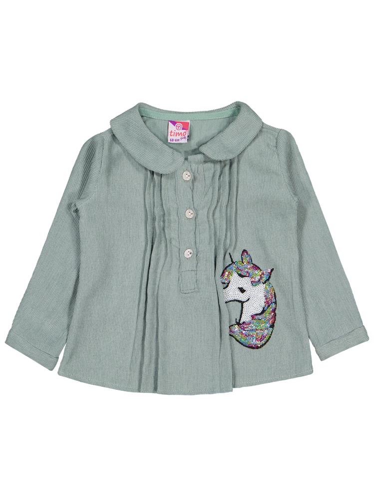 Timo U/K Kız Nervürlü Şönil 1-18 Ay Gömlek - Yeşil