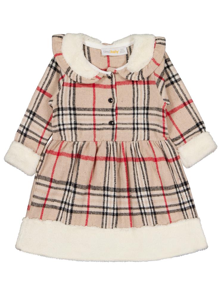 Timo U/K Kız Ekose 1-18 Ay  Elbise - Bej