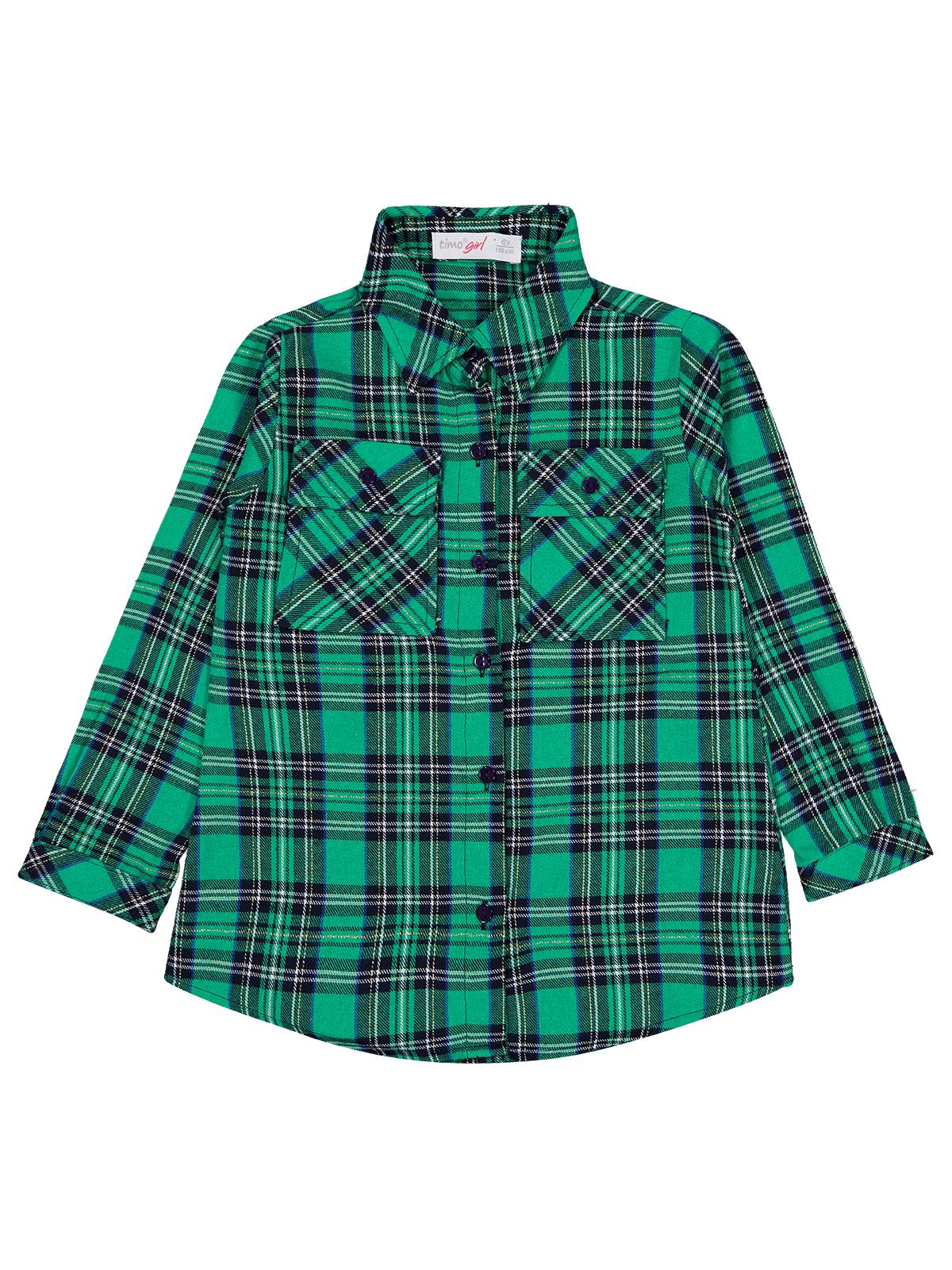 Timo Çift Cepli Ekose Kız 6-9 Yaş Gömlek - Yeşil
