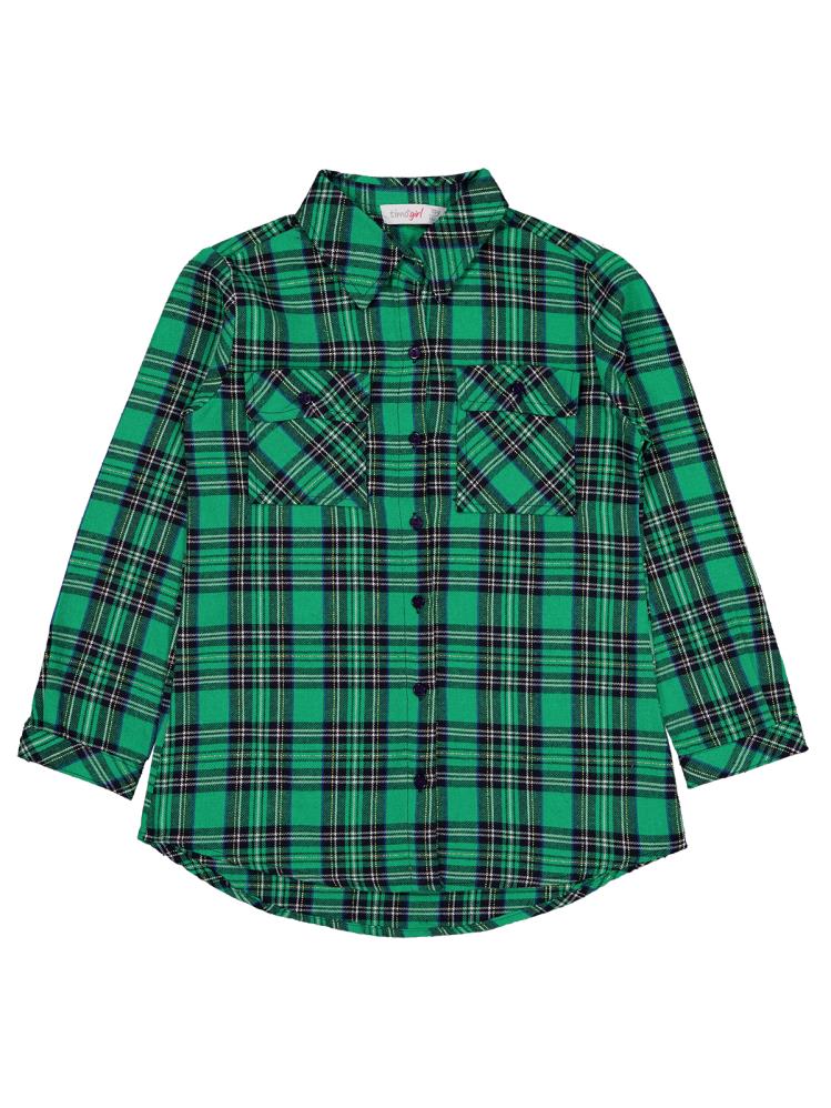 Timo Çift Cepli Ekose Kız 10-13 Yaş Gömlek - Yeşil