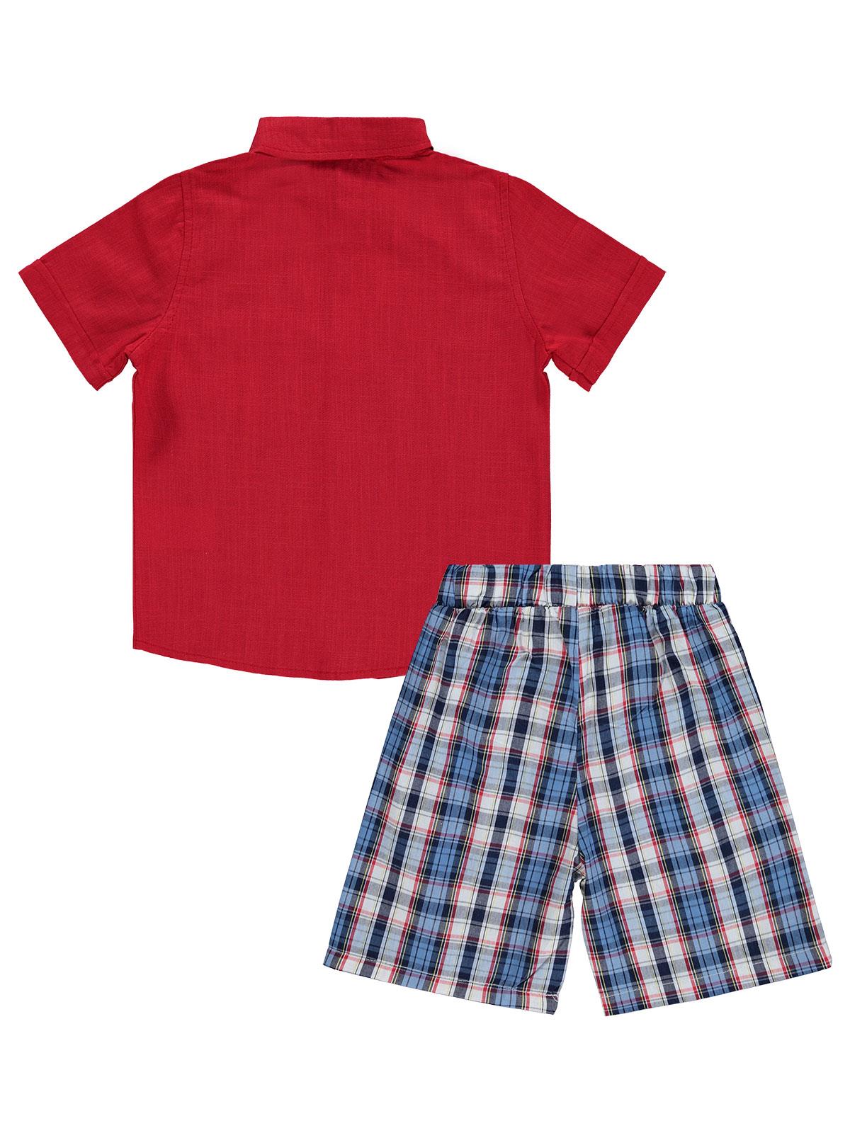 Zeyneva Timo Ekoseli Gömlekli Takım - Kırmızı