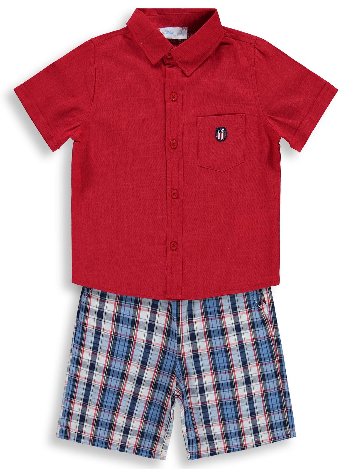 Zeyneva Timo Ekoseli Gömlekli Takım - Kırmızı