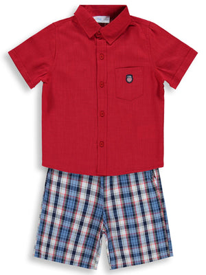 Zeyneva Timo Ekoseli Gömlekli Takım - Kırmızı