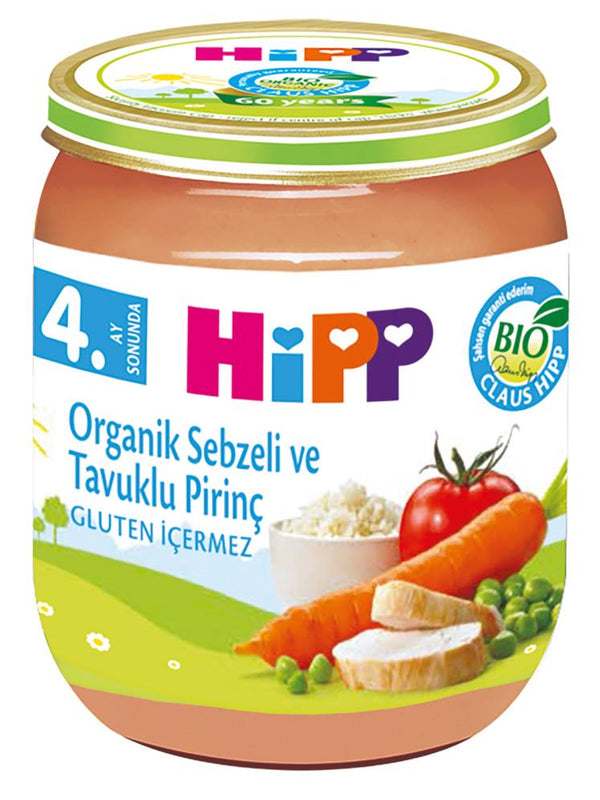 Hipp Organik Sebzeli ve Tavuklu Kremalı Pirinç Püresi Kavanoz Mama 125 gr