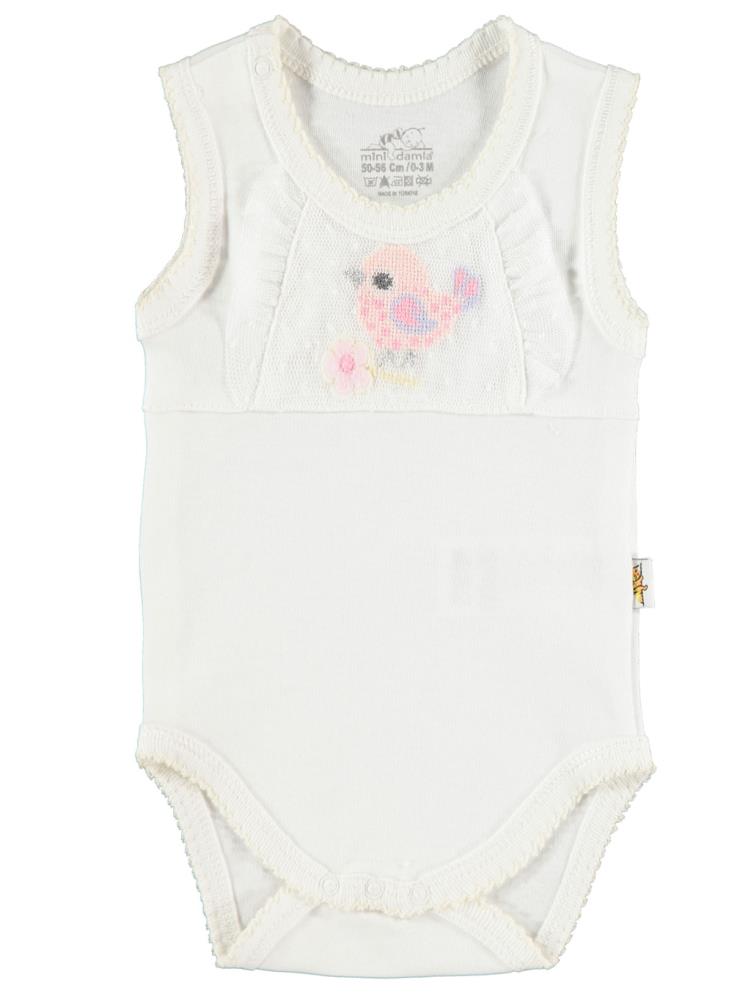 Mınıdamla Kuslu Ay Bebe Sıfır Kol Çıtçıtlı Badi - Ekru