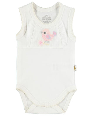 Mınıdamla Kuslu Ay Bebe Sıfır Kol Çıtçıtlı Badi - Ekru