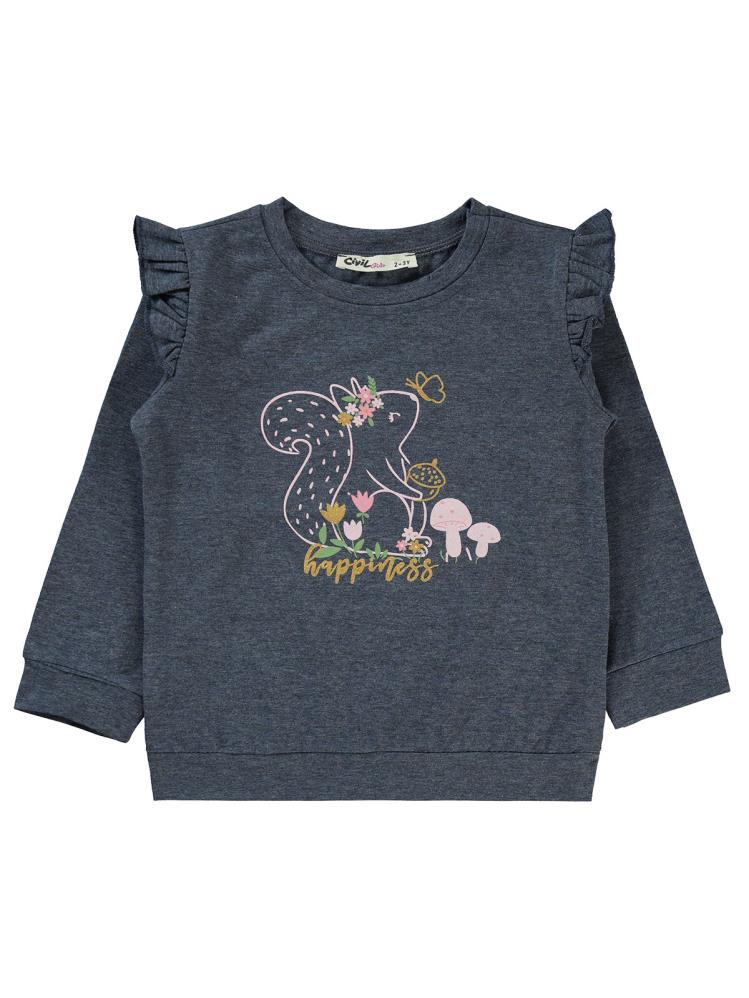 Civil Girls Tavşan Baskılı 2-5 Yaş Sweatshirt - Gri