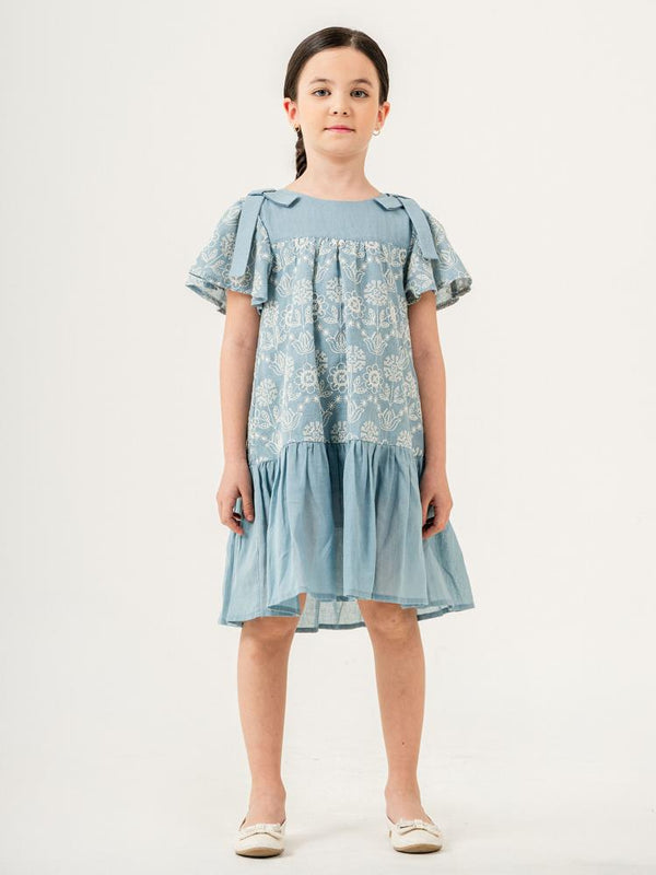 Cocoland Çiçek Desenli 2-5 Yaş Elbise - Mavi