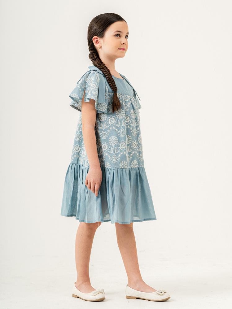 Cocoland Çiçek Desenli 2-5 Yaş Elbise - Mavi