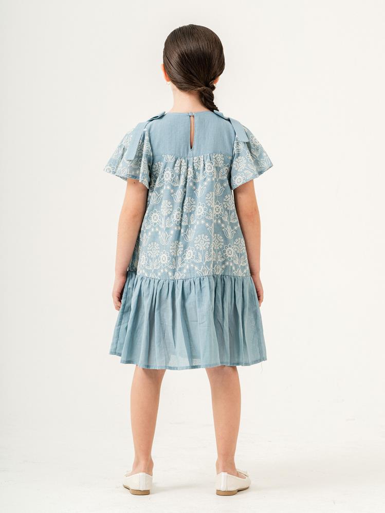 Cocoland Çiçek Desenli 2-5 Yaş Elbise - Mavi