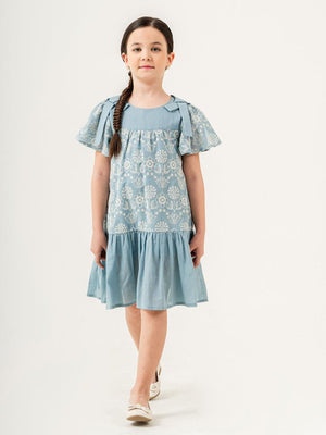 Cocoland Çiçek Desenli 2-5 Yaş Elbise - Mavi