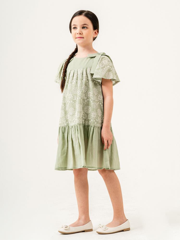 Cocoland Çiçek Desenli 2-5 Yaş Elbise - Yeşil