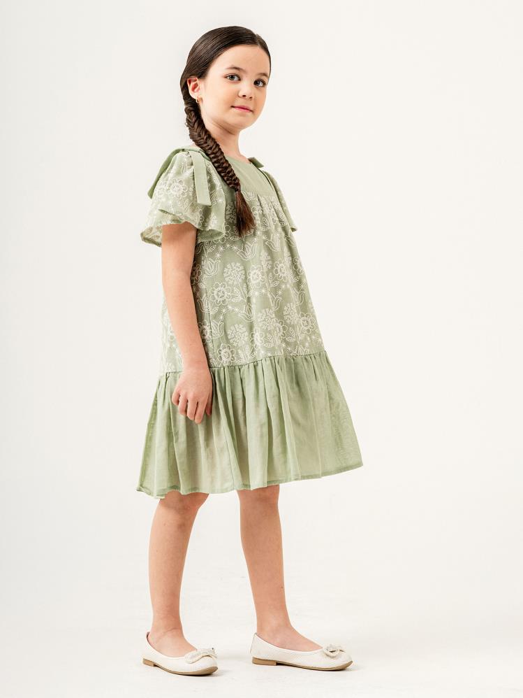 Cocoland Çiçek Desenli 2-5 Yaş Elbise - Yeşil