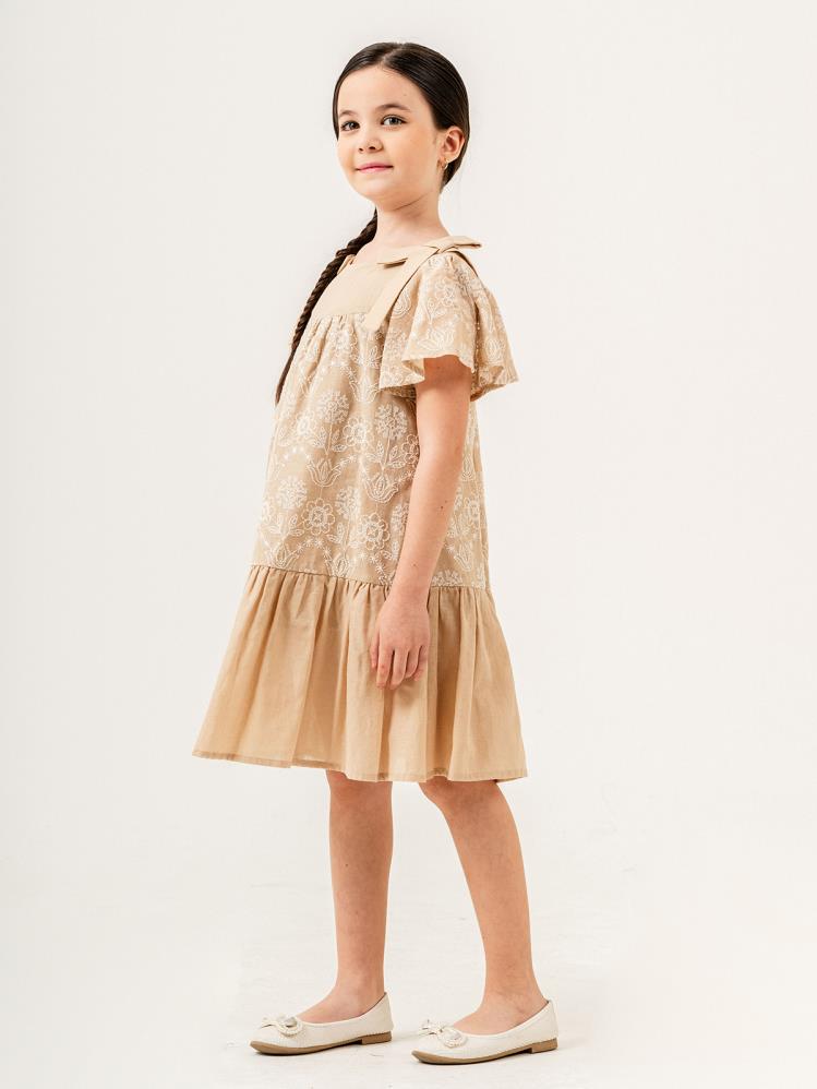 Cocoland Çiçek Desenli 2-5 Yaş Elbise - Bej