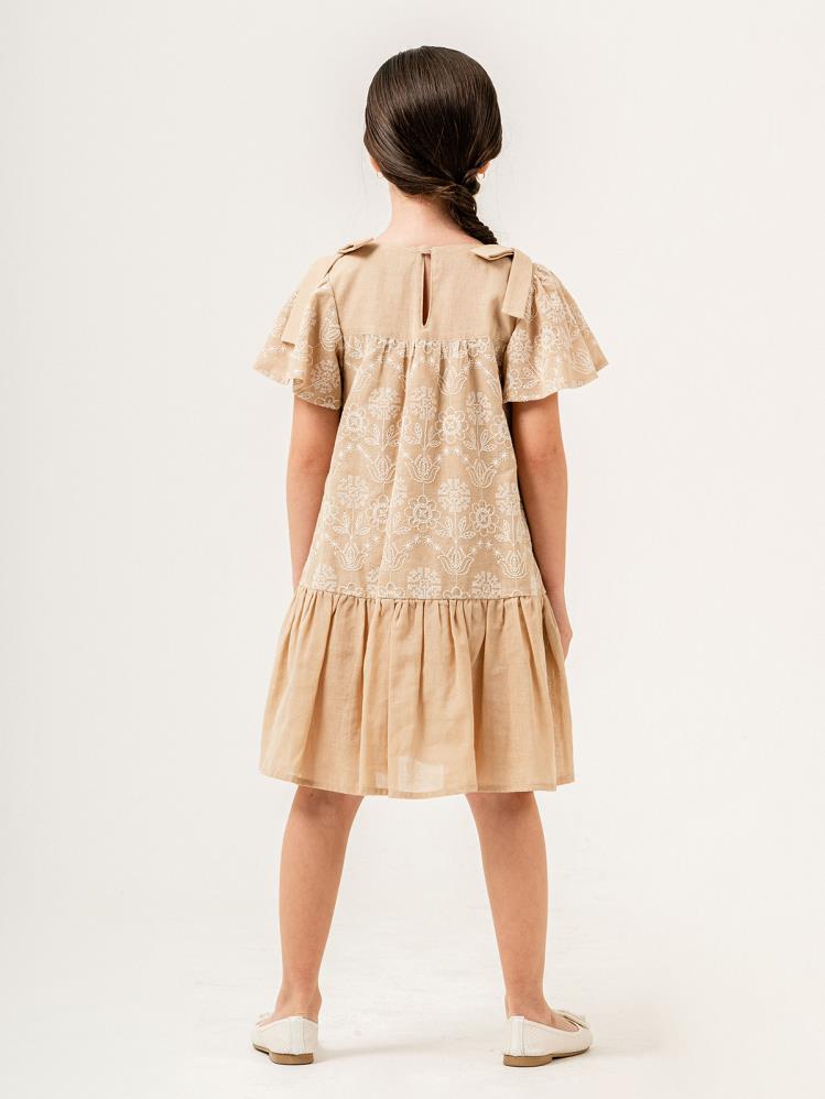 Cocoland Çiçek Desenli 2-5 Yaş Elbise - Bej