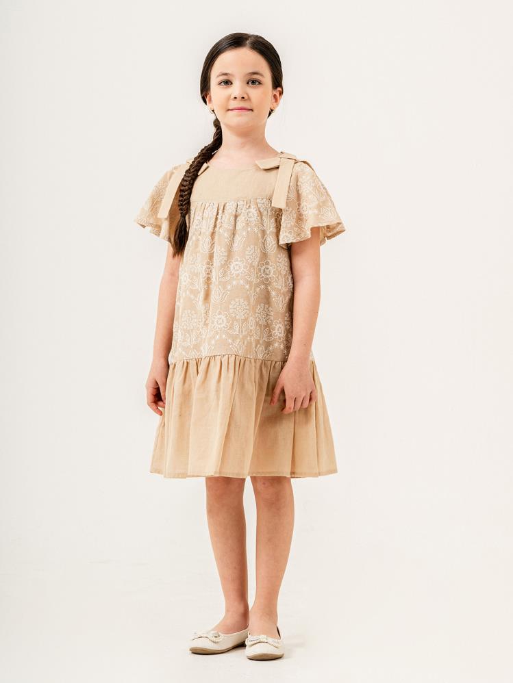Cocoland Çiçek Desenli 2-5 Yaş Elbise - Bej