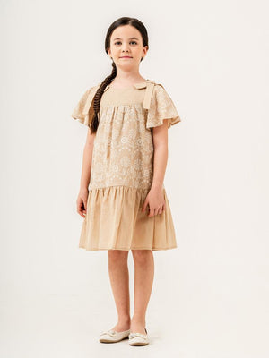 Cocoland Çiçek Desenli 2-5 Yaş Elbise - Bej