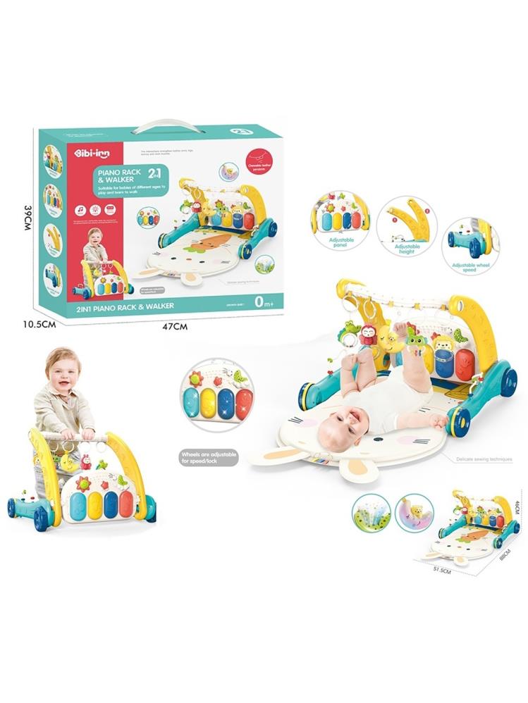 Vardem Oyuncak Piyanolu 2 in 1 Bebek Yürüteci ve Tavşan Desenli Mavi Oyun Halısı