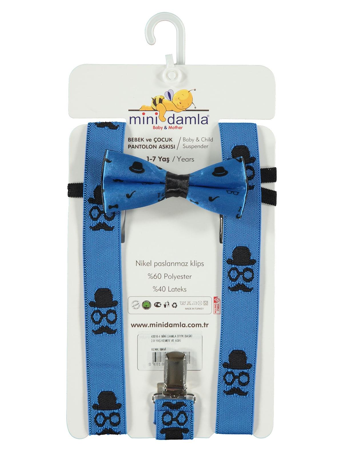 Minidamla Bıyık Baskı 2-9 Yaş Kemer Ve Askı - Mavi