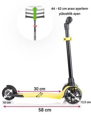 Wellgro Işıklı 3 Tekerli Yükseklik Ayarlı Scooter - Sarı