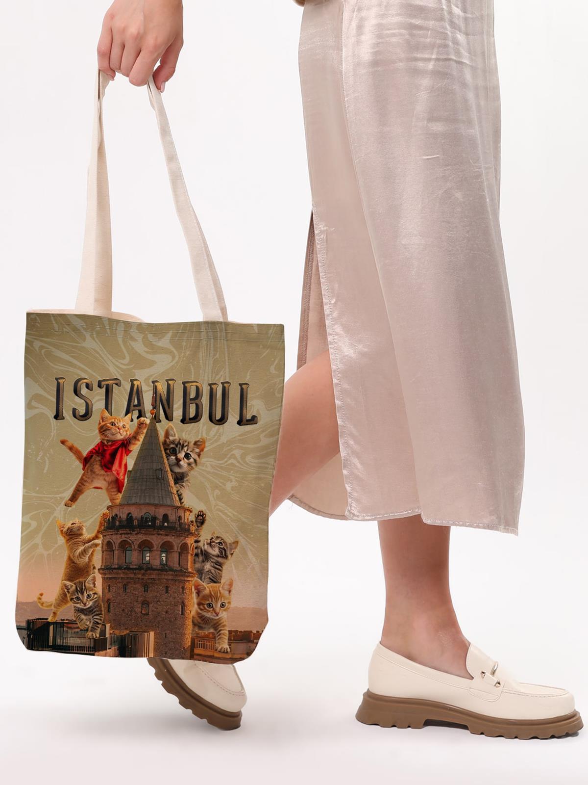 Çınar Bez Çanta Bagg 3D İstanbul Kedili Baskılı Bez Çanta
